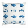 thumbnail image 1 of Fish Throw Pillow Cushion Cover, Array of Fish Silhouettes Marine Life Sea Ocean Related Images Pattern Fish Bones, Decorative Square Accent Pillow Case, 20 X 20 Inches, Blue White, by Ambesonne, 1 of 2