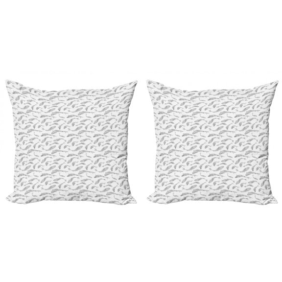 Ambesonne Fish Throw Pillow Cover 2 Pack, Sketch Underwater Theme, 18", Black White Grey