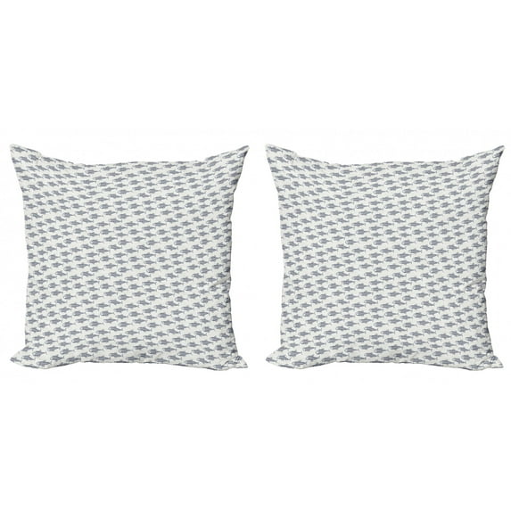 Ambesonne Fish Throw Pillow Cover 2 Pack, Aquarium Doodle Scales, 16", Dark Blue White