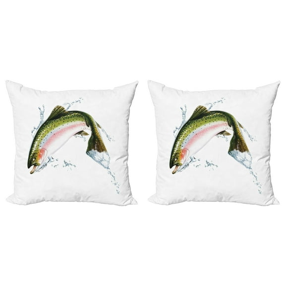 Ambesonne Fish Throw Pillow Cover 2 Pack, Salmon Photorealistic Art, 18", Multicolor