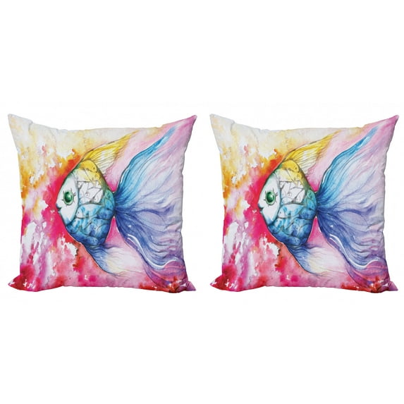 Ambesonne Fish Throw Pillow Cover 2 Pack, Watercolor Abstract Art, 20", Multicolor