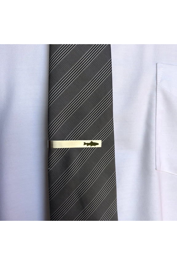 Trout Fish Tie Clip Silver Brushed Tie Bar for Fishermen Gift for Dad, Husband, or Outdoorsman Fathers Day Fishing Accessory