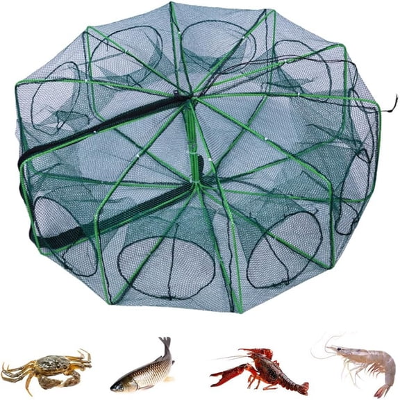 Fish Trap 2026 New Foldable 6 Holes 6 Sides Crawfish Trap Upgrade Large Space Bait Trap Polyester Rope Small Bait Fish Eels Crab Lobster Portable Reusable Crab Trap