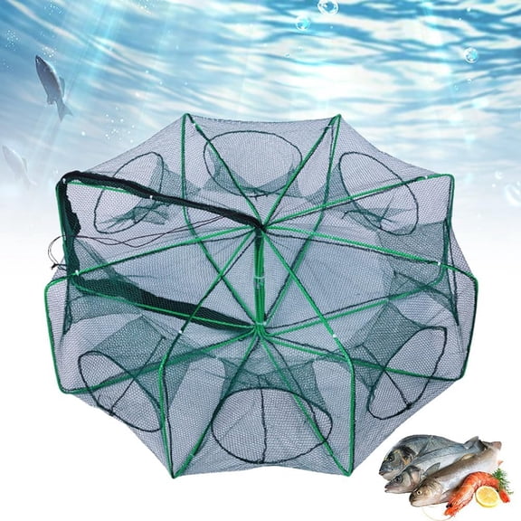 Fish Trap 2026 New Foldable 6 Holes 6 Sides Crawfish Trap Upgrade Large Space Bait Trap Polyester Rope Small Bait Fish Eels Crab Lobster Portable Reusable Crab Trap