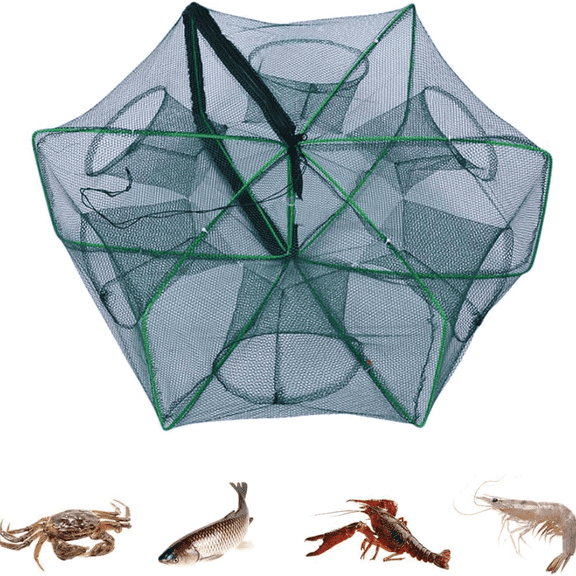 Fish Trap Foldable 6 Holes Nylon Fabric Minnow Trap23.6210.24in