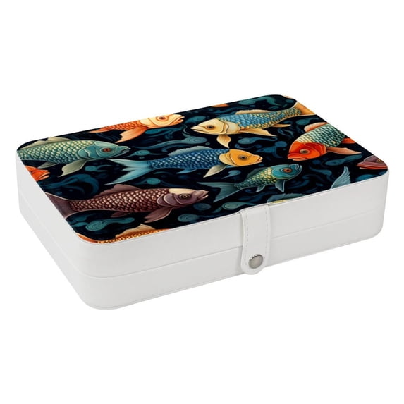 Fish Travel Organizer Decorative Box Earring Holder PU Leather with Removable Compartment Portable Display Case