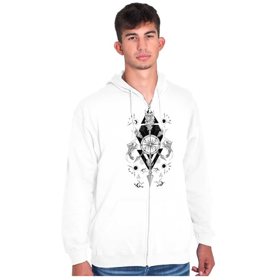 Fish Triangle Compass Spirit Animal Unisex Fleece Graphic Zip Up Hoodie Brisco Brands 3X