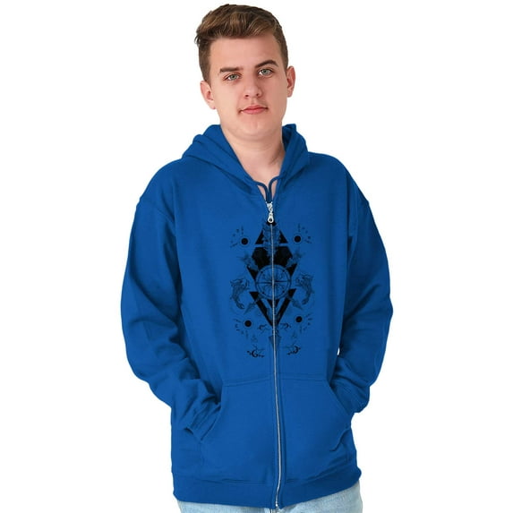 Fish Triangle Compass Spirit Animal Unisex Fleece Graphic Zip Up Hoodie Brisco Brands 4X