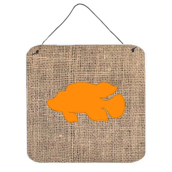 Fish - Tropical Fish Burlap And Orange Aluminium Metal Wall Or Door Hanging Prints - 6 x 6 In.