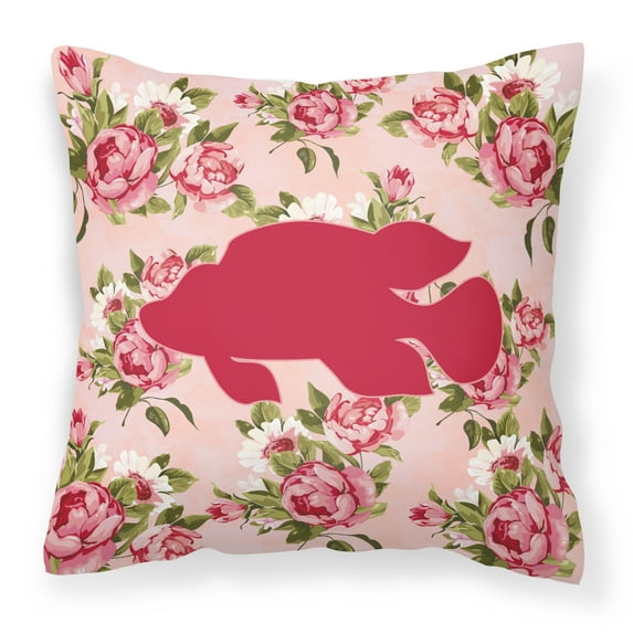 Fish - Tropical Fish Shabby Chic Pink Roses Fabric Decorative Pillow