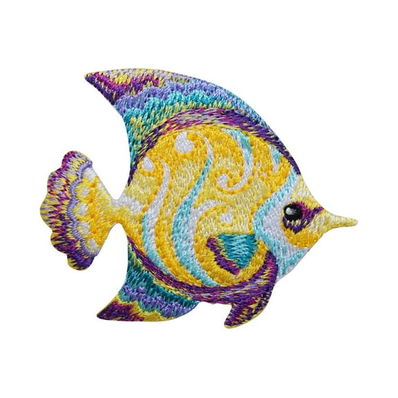 Fish - Tropical - Yellow/Blue/Purple - Ocean - Iron on Applique - Embroidered Patch