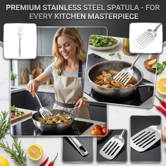 Fish Turner Spatula, Cooking Spatula, 12 In, Stainless Steel, Pancake Flipping, Indoor Dining, Solid Handle, 1 Pc