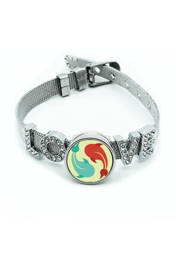 Fish Twins Taichi Pattern Bracelet Wristband Crystal Love Adjustable Bangle