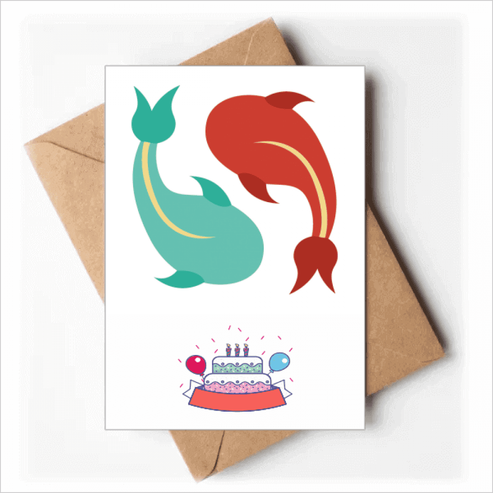 Fish Twins Taichi Pattern Happy Birthday Greeting Cards Envelopes Blank