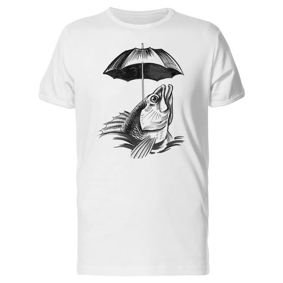 Fish Under Umbrella Sketch T-Shirt Men -Image by Shutterstock, Male x-Large