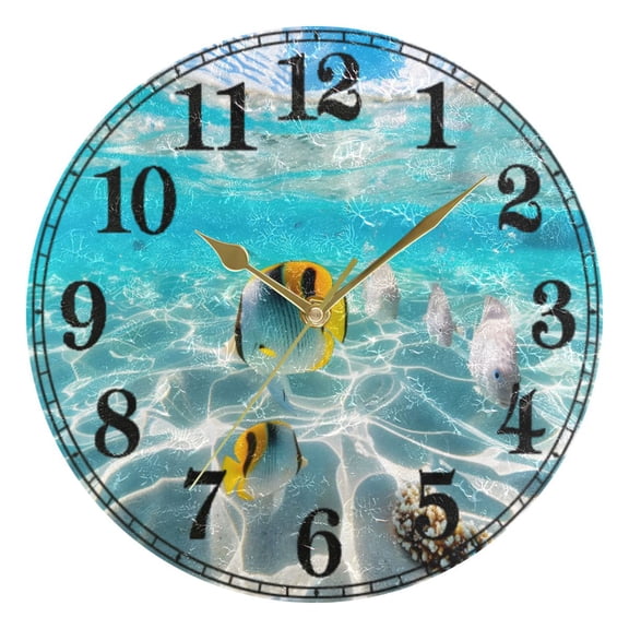 Fish Undersea View Silent Wall Clock 10" Non-Ticking Battery Clock