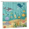 thumbnail image 1 of Fish Underwater Kids Shower Curtain Bathroom Shark Whale Ocean Sea Cartoon Baby Animal Child for Boy Girls Fabric Bathroom Decor, 1 of 7