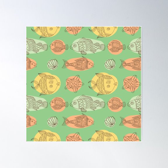 Fish Vector Seamless Pattern Poster Wall Art, Modern Wall Decor For Living Room Bedroom, 30x30 UNFRAMED