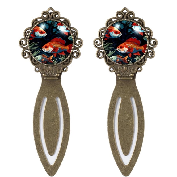 Fish Vintage Copper-Colored Lace Bookmarks: Stainless Steel Reading Accessories, for Book Lovers and Gifts; Set of 2 Bookmarks