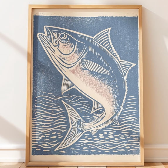 Kintog Fish Fish Vintage Kingfish Block Sleek Muscular Anatomy Coastal Folk Retro ...