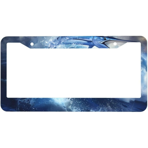 Fish Vivid Blue Ocean Marlin 2 Pcs License Plate Frames, Stainless Steel License Plate Cover, Matte License Plate Holder Car Accessories with Screw Caps (4 Holes)