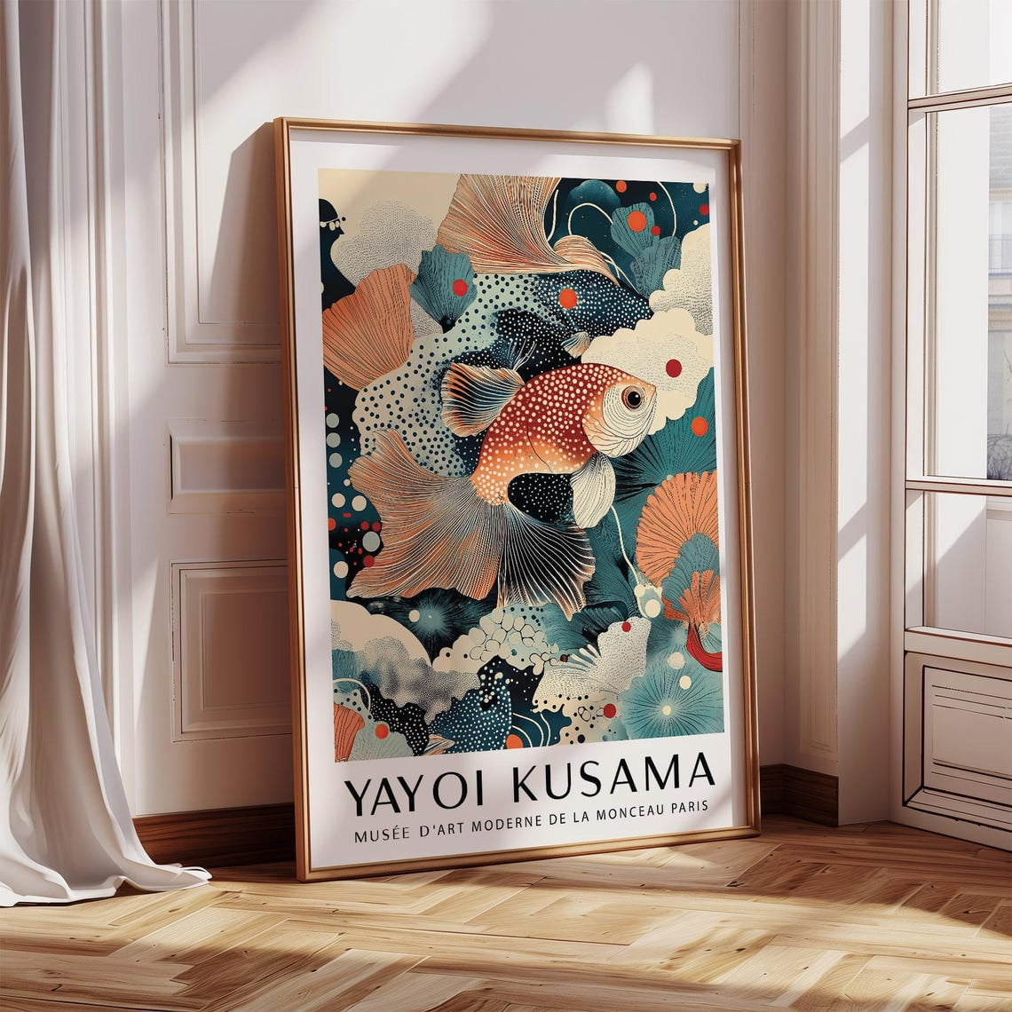 Image showcasing Fish Wall Art Decor – Abstract Goldfish Print In Yayoi Kusama Style ...
