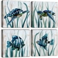 thumbnail image 1 of Fish Wall Art Sea Turtle Nautical Decor Beach Bathroom Wall Decor Kids Room Decor Rustic Teal Coastal Ocean Animals Canvas Pictures for Bedroom Living Room Kitchen Home Decorations 12x12" 4 Piece, 1 of 6