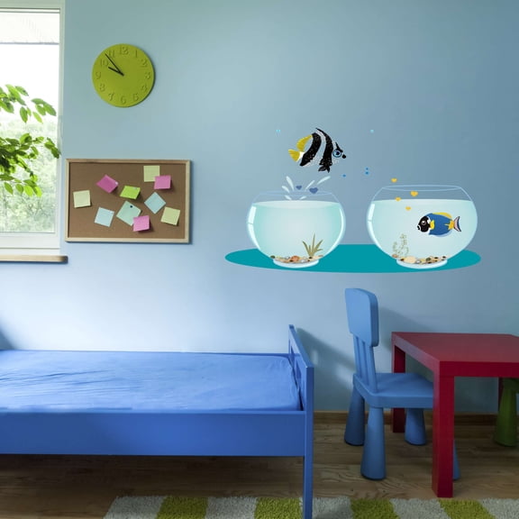 Fish Wall Decal Cute Fish Aquarium Jumping Vinyl Wall Decal Joyful Animal Bedroom Decoration - Size: 10 In X 6 In