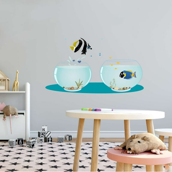 Fish Wall Decal Cute Fish Aquarium Jumping Vinyl Wall Decal Joyful Animal Bedroom Decoration - Size: 30 In X 18 In