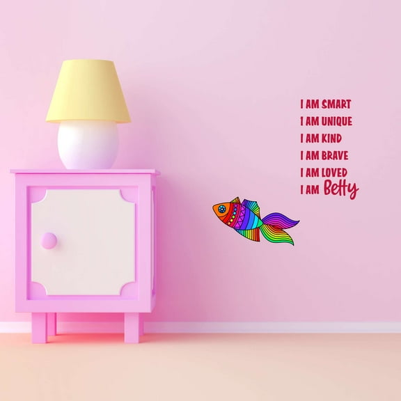 Fish Wall Decal I Am Smart I Am Unique I Am Kind Nautical Fish Wall Art Design Kids Room Decal Adorable Quote Bedroom Decoration - Size: 20 In X 20 In