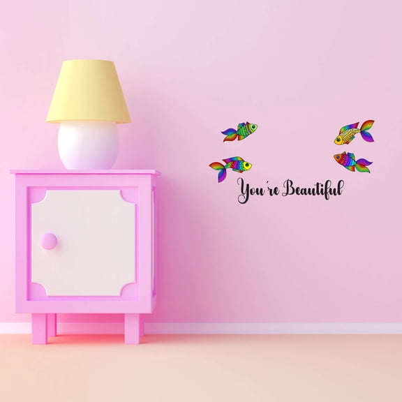 Fish Wall Decal You're Beautiful Colorful Underwater World Fish Wall Decals Adorable Quote Bedroom Decoration - Size: 10 In X 5 In