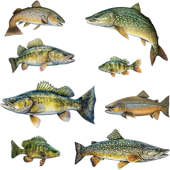 Fish Wall Decals - Brown Trout, Walleye, Yellow Perch, Northern Pike - Wall Stickers - Fly Fishing Decor
