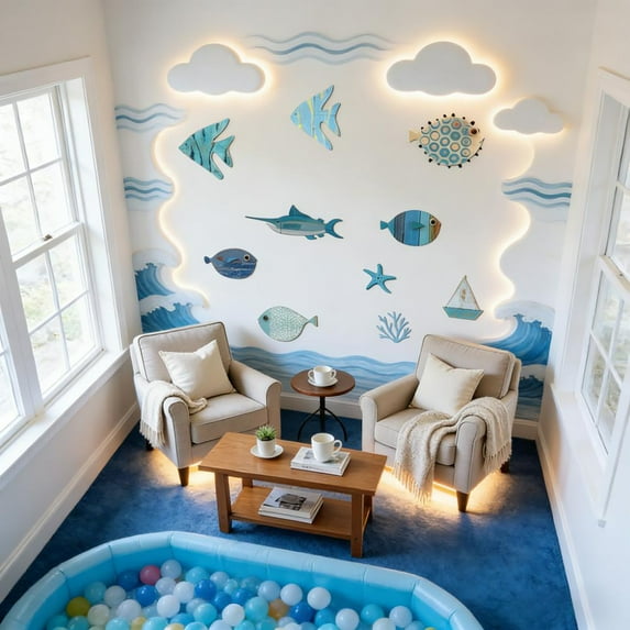 Fish Wall Decor Set of 10 – Wooden School of Fish Wall Art, Multicolor Nautical Beach Theme Decor for Bathroom or Home, 7.87x5 in, Easy Hanging Ocean-Inspired Accent