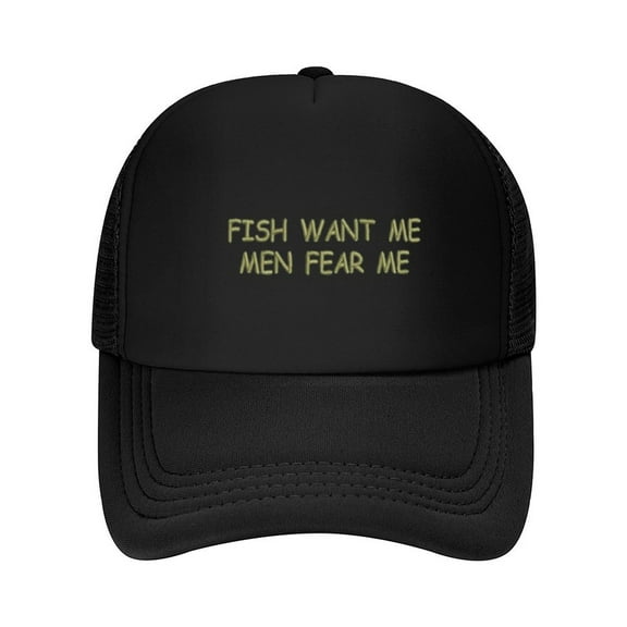 Fish Want Me Men Fear Me Print Summer Mesh Baseball Cap for Men,Made In USA,Adjustable Breathable Caps Women Men's Hat Casual Trucker Hat