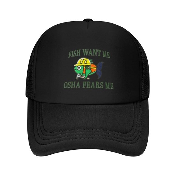 Fish Want Me OSHA Fears Me Print Summer Mesh Baseball Cap for Men,Made In USA,Adjustable Breathable Caps Women Men's Hat Casual Trucker Hat