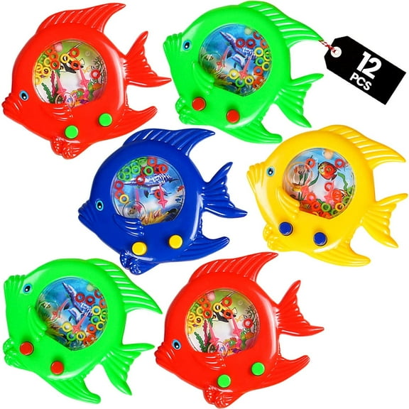 Fish Water Ring Toss Toy - (Pack of 12) Water Ring Game Handheld Fun Aqua Game Travel Toys for Car Road Trip Activities for Kids Birthday Party Favors and Goodie Bags