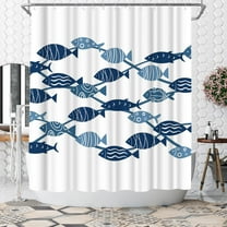 Fish Waterproof Shower Curtain Blue and White Shower Curtain Ocean Bathroom Decor Polyester Fabric with hooks 70"W x 72"L (Pack of 1)
