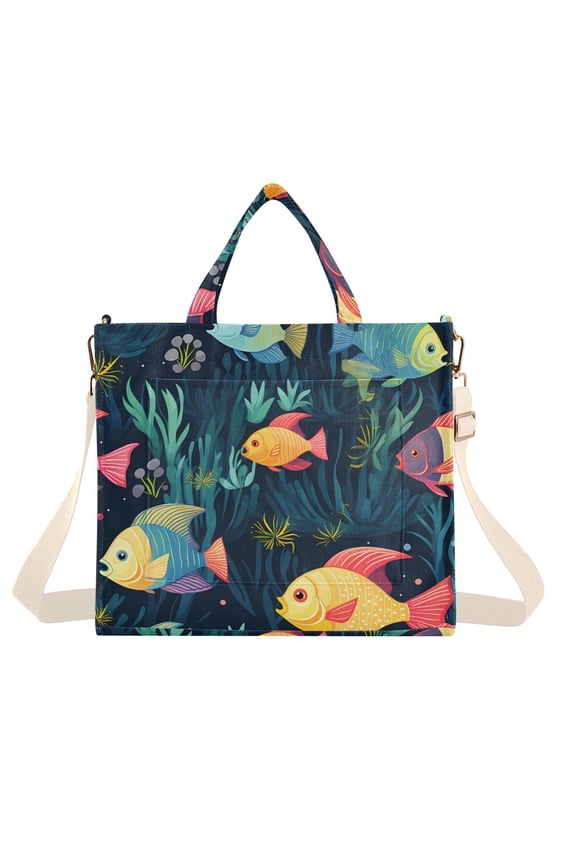 Fish Waterweeds Corduroy Tote Bag Handbag Large Messenger Bag Shoulder Crossbody Zipper Bag Purse