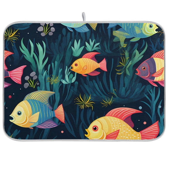 Fish Waterweeds Dish Drying Mat Dish Drainer Rack Mats Water Absorbent Non-Slip Easy Clean Heat Resistant for Kitchen Counter
