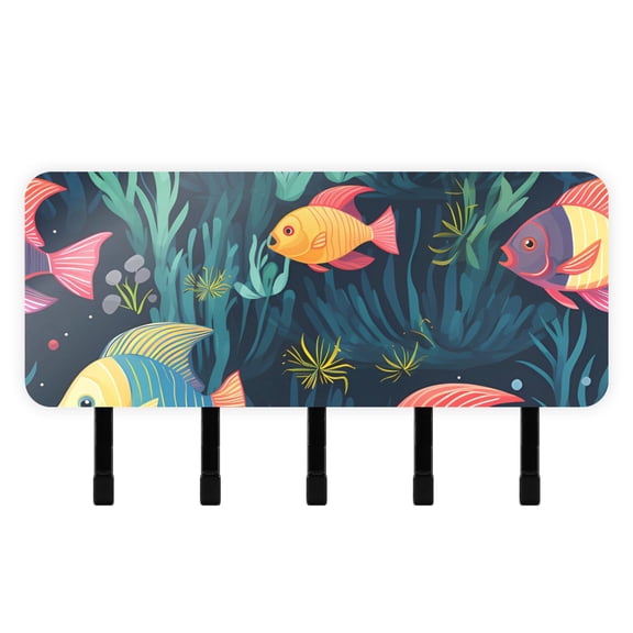 Fish Waterweeds Mail Holder Organizer Wall Mount with Shelf Key Holder Key Rack with 5 Key Hooks for Wall Decorative