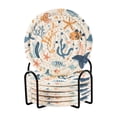 thumbnail image 1 of Fish Whale Seaweed Starfish Coasters with Holder for Coffee Table 6 Pcs Drink Coaster Sets Absorbent for Home Decor 4 inch, 1 of 7
