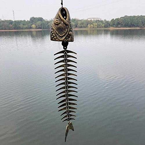Fish Windchime Retro Fishbone Wind Chime Ornaments Vintage Metal Wind Bell Outdoor Soothing Melody for Garden Home Yard Porch Hanging Decor$$Garden & Patio