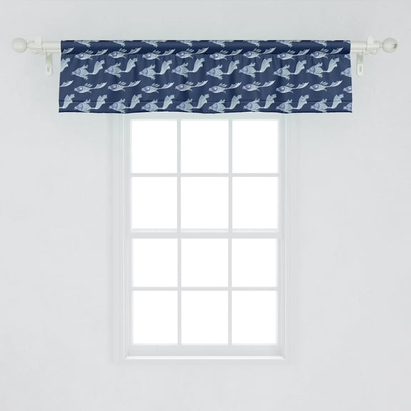 Ambesonne Fish Valance Pack of 2, Ornamental of Underwater, 54"X12", Night Blue Pale Seafoam