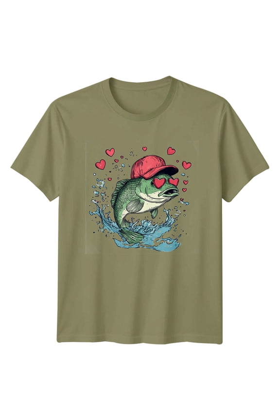 Fish With Heart Sunglasses Fishing Hobbies Mens T-Shirt All Size S-5XL