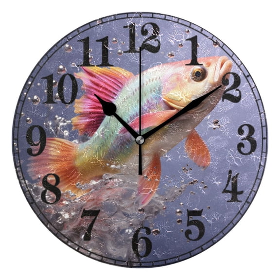 Fish and Bubbles Silent Wall Clock 10" Non-Ticking Battery Clock