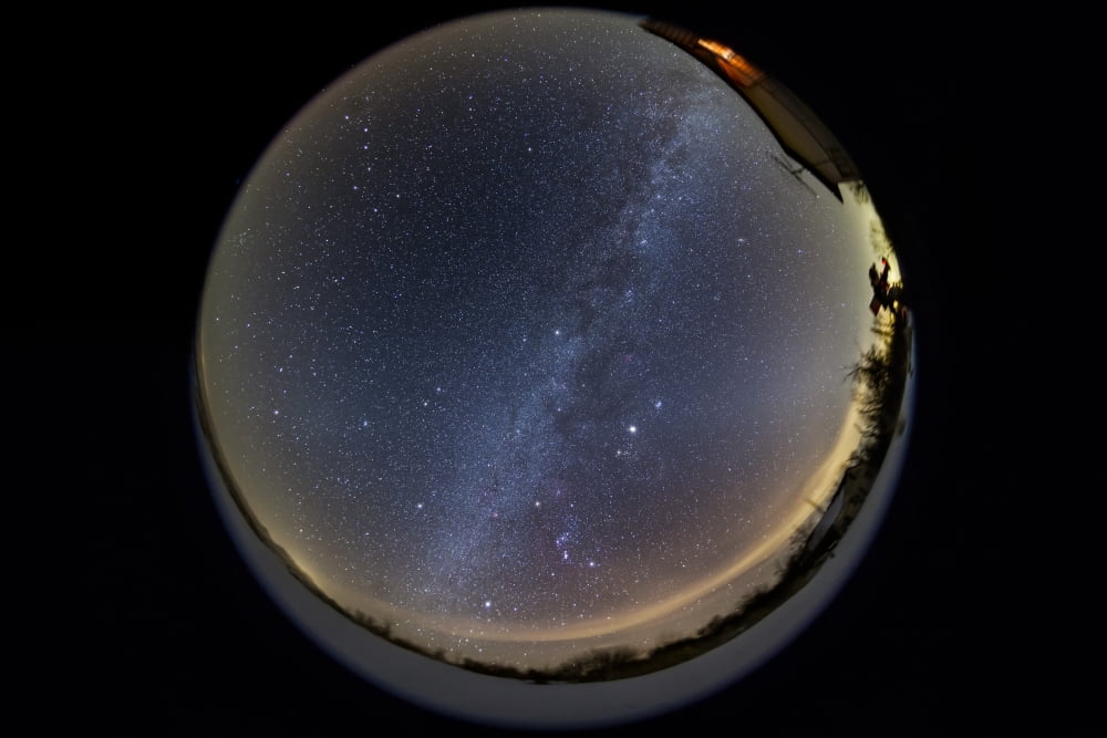 Fish-eye lens view of the northern winter sky Canvas Art - Alan DyerStocktrek Images (35 x 23)