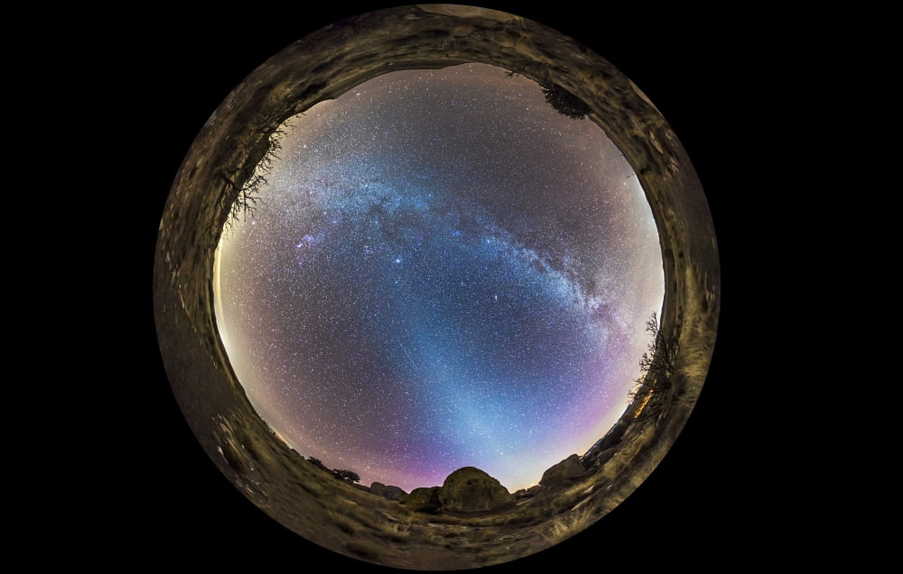 Fish-eye panorama of Milky Way and zodiacal light over New Mexico Canvas Art - Alan DyerStocktrek Images (18 x 12)