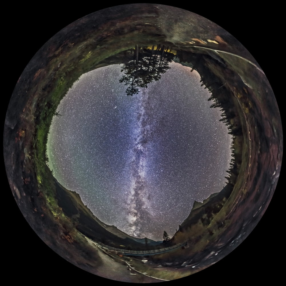 Fish-eye panorama of Milky Way over Red Rock Canyon in Alberta Canada Canvas Art - Alan DyerStocktrek Images (29 x 29)