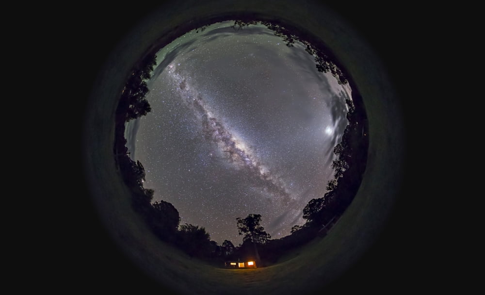 Fish-eye panorama of the southern night sky in Australia Canvas Art - Alan DyerStocktrek Images (36 x 22)