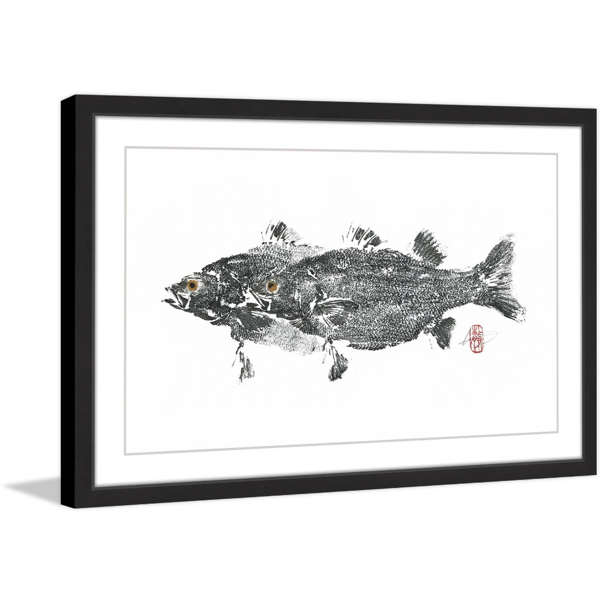 Black and White Framed Canvas Print of Fish, 20" x 30"